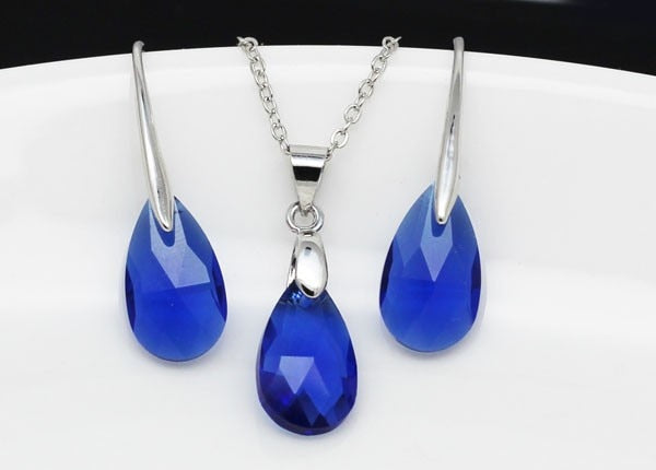 Österreichischer Kristall Tränenhalskette Ohrringe Schmuckset Set