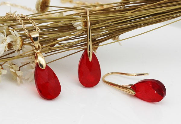 Österreichischer Kristall Tränenhalskette Ohrringe Schmuckset Set