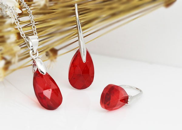 Österreichischer Kristall Tränenhalskette Ohrringe Schmuckset Set