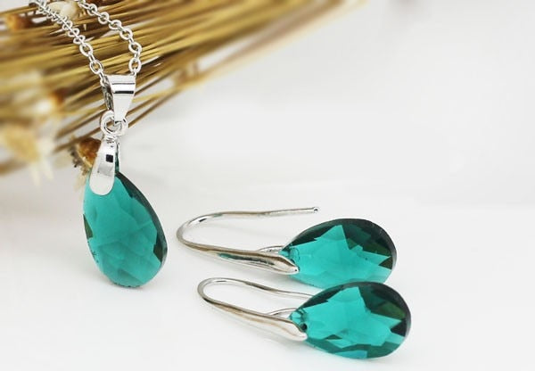 Österreichischer Kristall Tränenhalskette Ohrringe Schmuckset Set