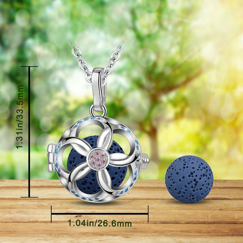 Blumenblüte Rosa Kubische Zirkonia Aromatherapie Anhänger Halskette