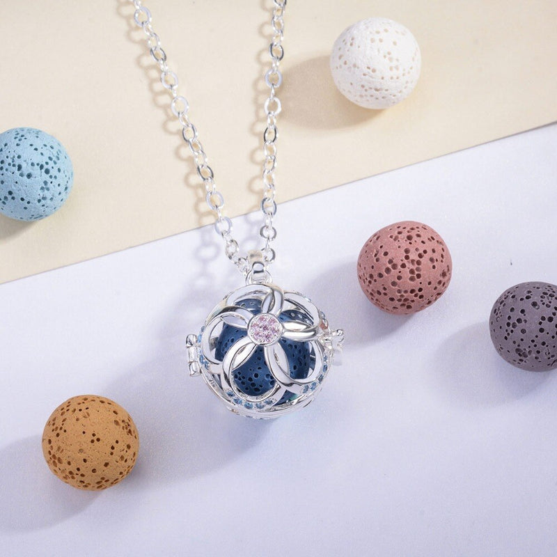 Blumenblüte Rosa Kubische Zirkonia Aromatherapie Anhänger Halskette