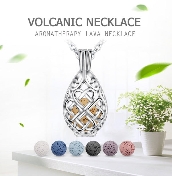 Silber Keltische Knoten Wassertropfen Aromatherapie Anhänger Halskette