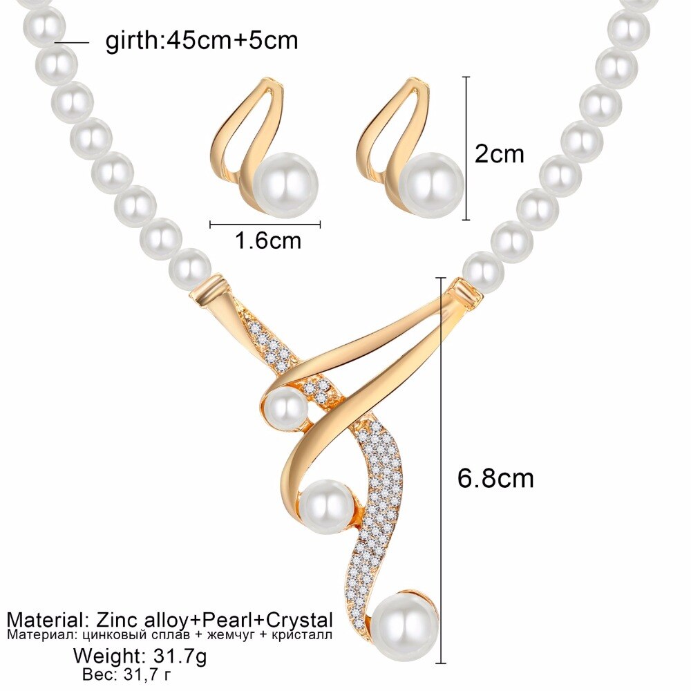 Twisted Pearl Crystal Halskette Ohrringe Schmuckset Set