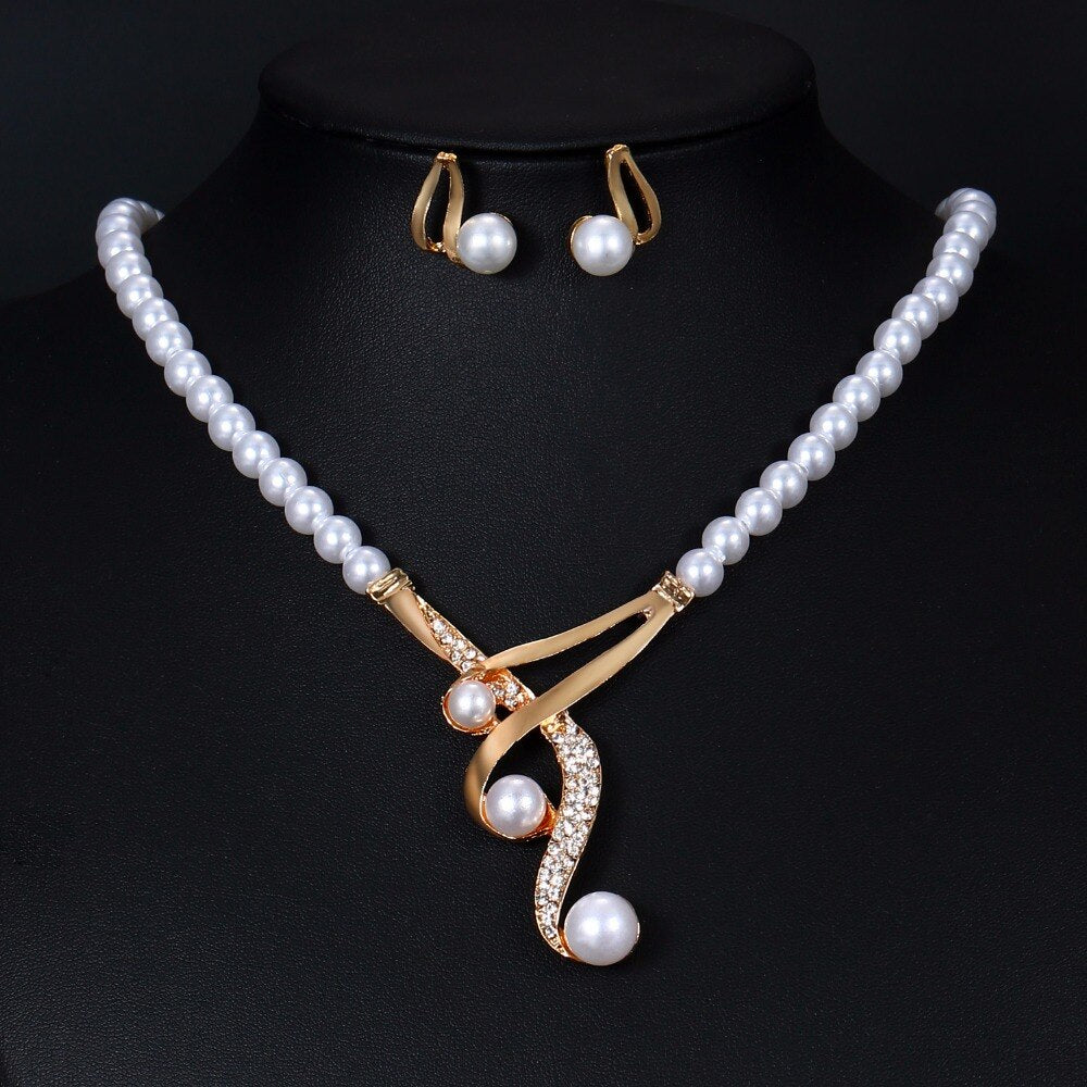 Twisted Pearl Crystal Halskette Ohrringe Schmuckset Set