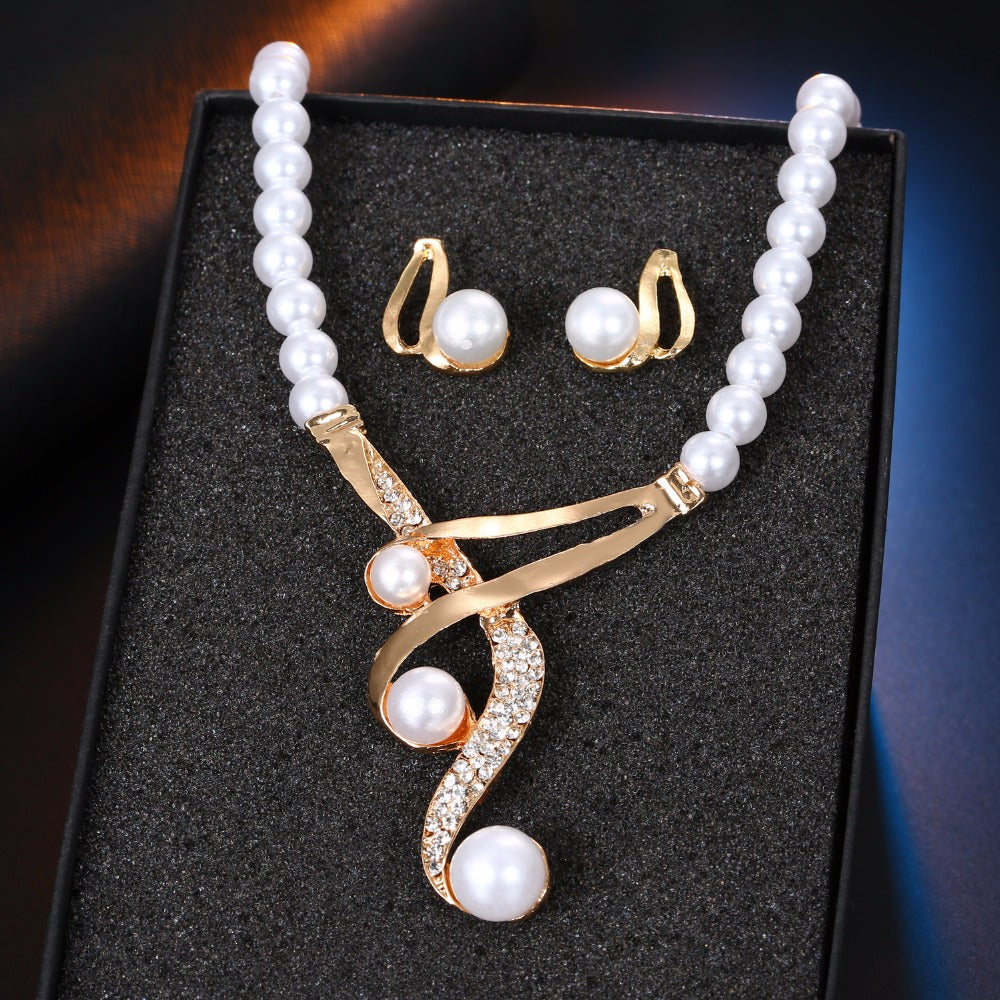 Twisted Pearl Crystal Halskette Ohrringe Schmuckset Set