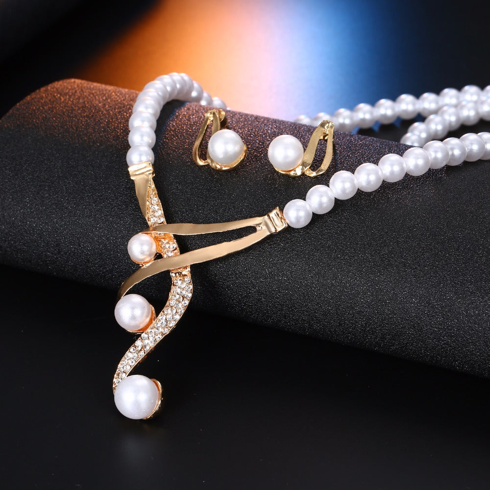 Twisted Pearl Crystal Halskette Ohrringe Schmuckset Set