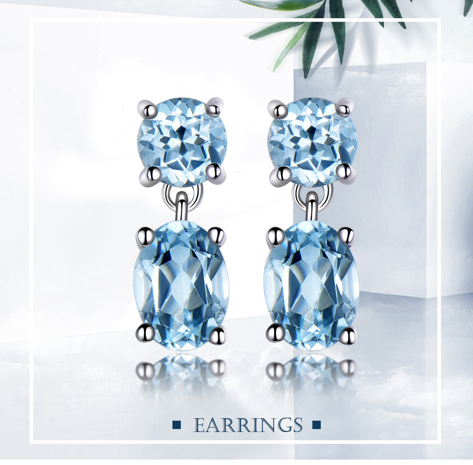 Sky Blue Topaz Oval Faceted 925 Sterling Silber Ohrringe