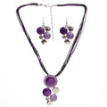 Lederkette Emaille Edelstein Halskette Ohrringe Schmuckset