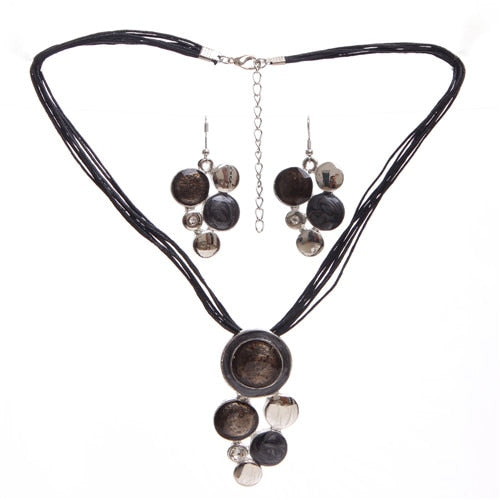 Lederkette Emaille Edelstein Halskette Ohrringe Schmuckset