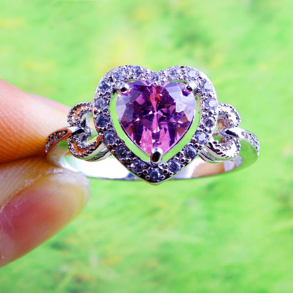 Pink White Heart Cubic Zirkonia 925 Sterling Silber Engagement Ring