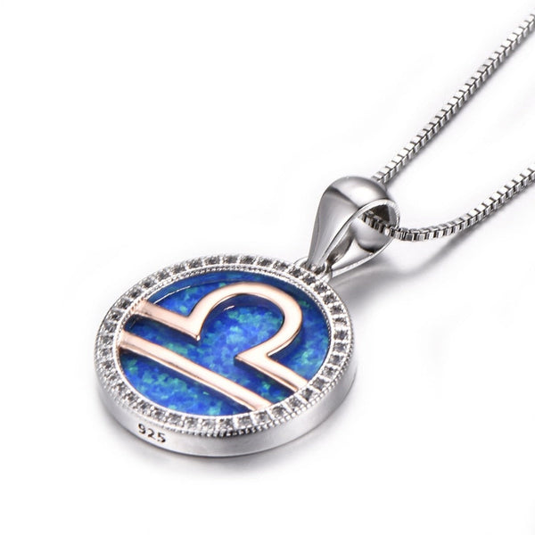 Sterlingsilber  Waage  Halskette Mit Kristallstein Und Perlblauem Opal  Zentrum