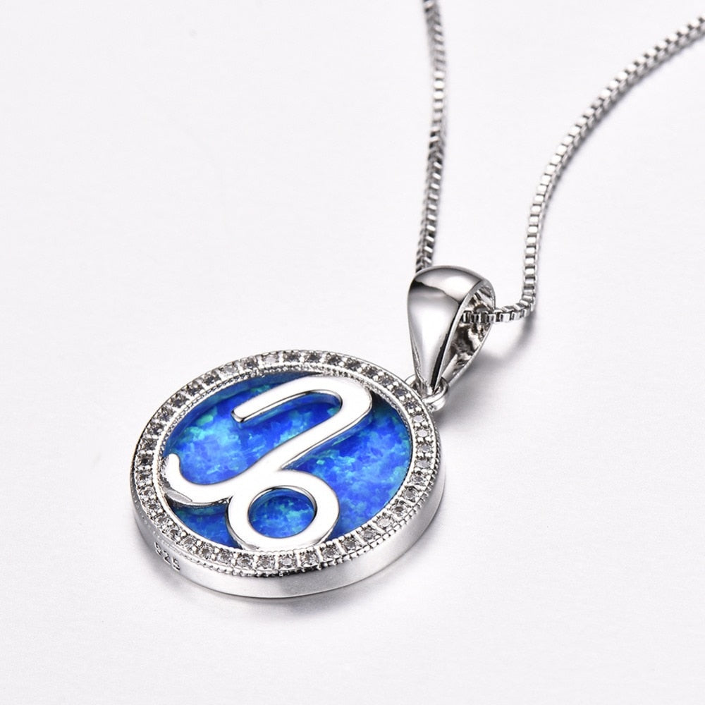 Kristallstein Sterling Silber Capricorn Anhängender Halskette Mit Weißem Blauem Oder Perliger Mitte