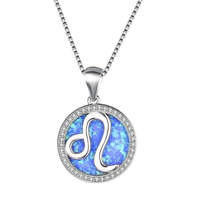 Leo Zodiac Crystal Sterling Silber Anhänger Halskette Mit Weißen Blauen Oder Perligen Farben