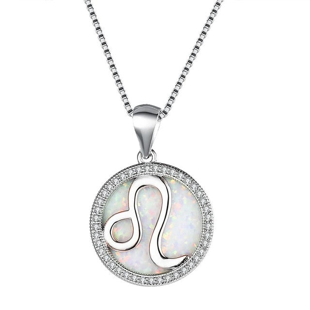 Leo Zodiac Crystal Sterling Silber Anhänger Halskette Mit Weißen Blauen Oder Perligen Farben