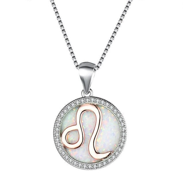 Leo Zodiac Crystal Sterling Silber Anhänger Halskette Mit Weißen Blauen Oder Perligen Farben