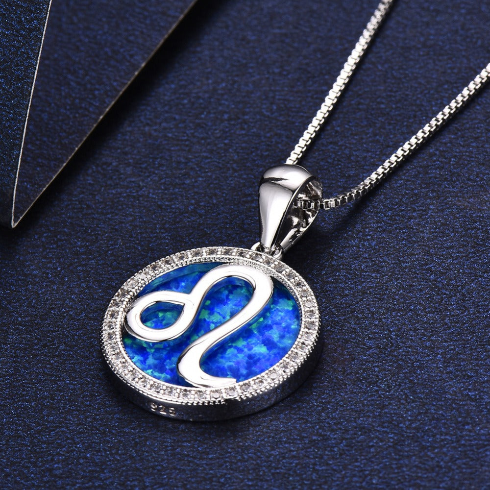 Leo Zodiac Crystal Sterling Silber Anhänger Halskette Mit Weißen Blauen Oder Perligen Farben