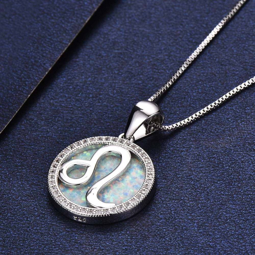 Leo Zodiac Crystal Sterling Silber Anhänger Halskette Mit Weißen Blauen Oder Perligen Farben