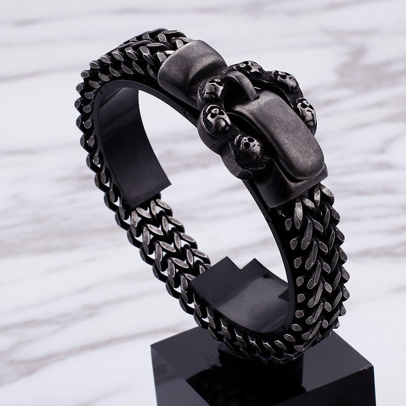 Edelstahl  Vintage Schwarzes Schädelgürtelarmband
