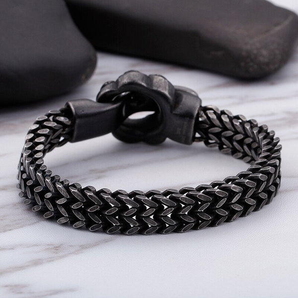 Edelstahl  Vintage Schwarzes Schädelgürtelarmband