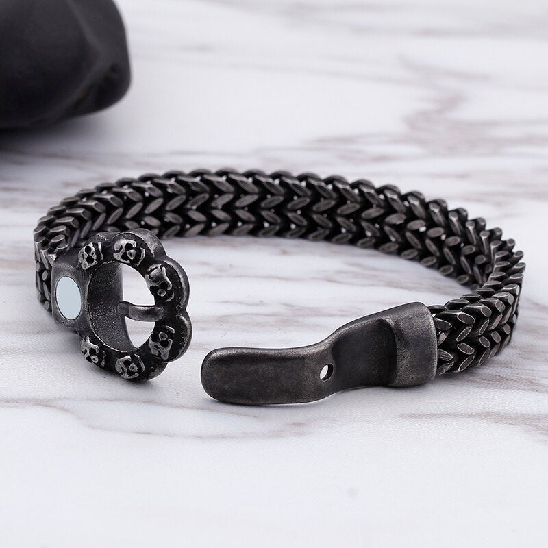 Edelstahl  Vintage Schwarzes Schädelgürtelarmband