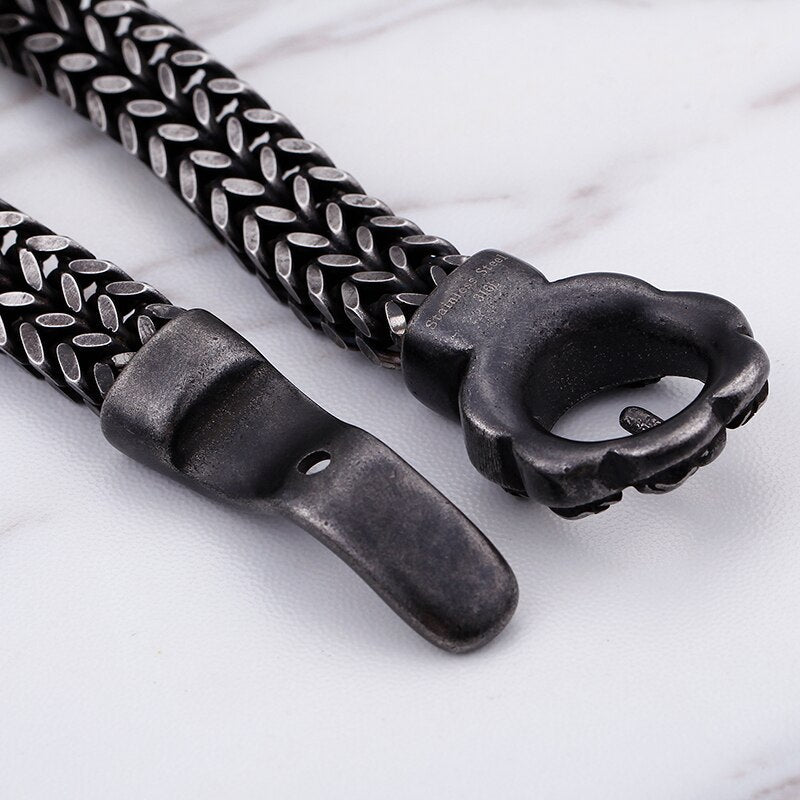 Edelstahl  Vintage Schwarzes Schädelgürtelarmband