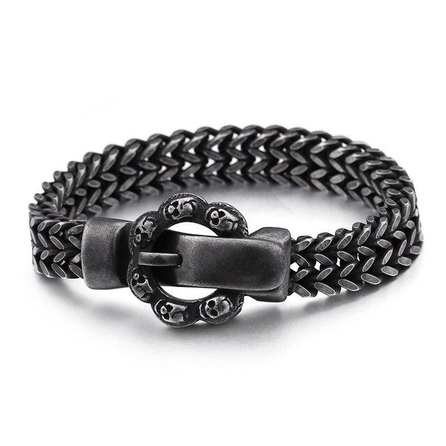 Edelstahl  Vintage Schwarzes Schädelgürtelarmband