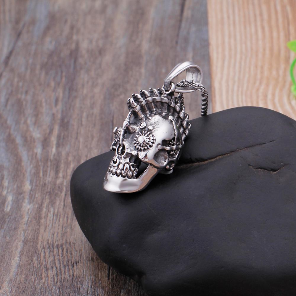 Edelstahl Retro Gothic Skull Anhänger Halskette