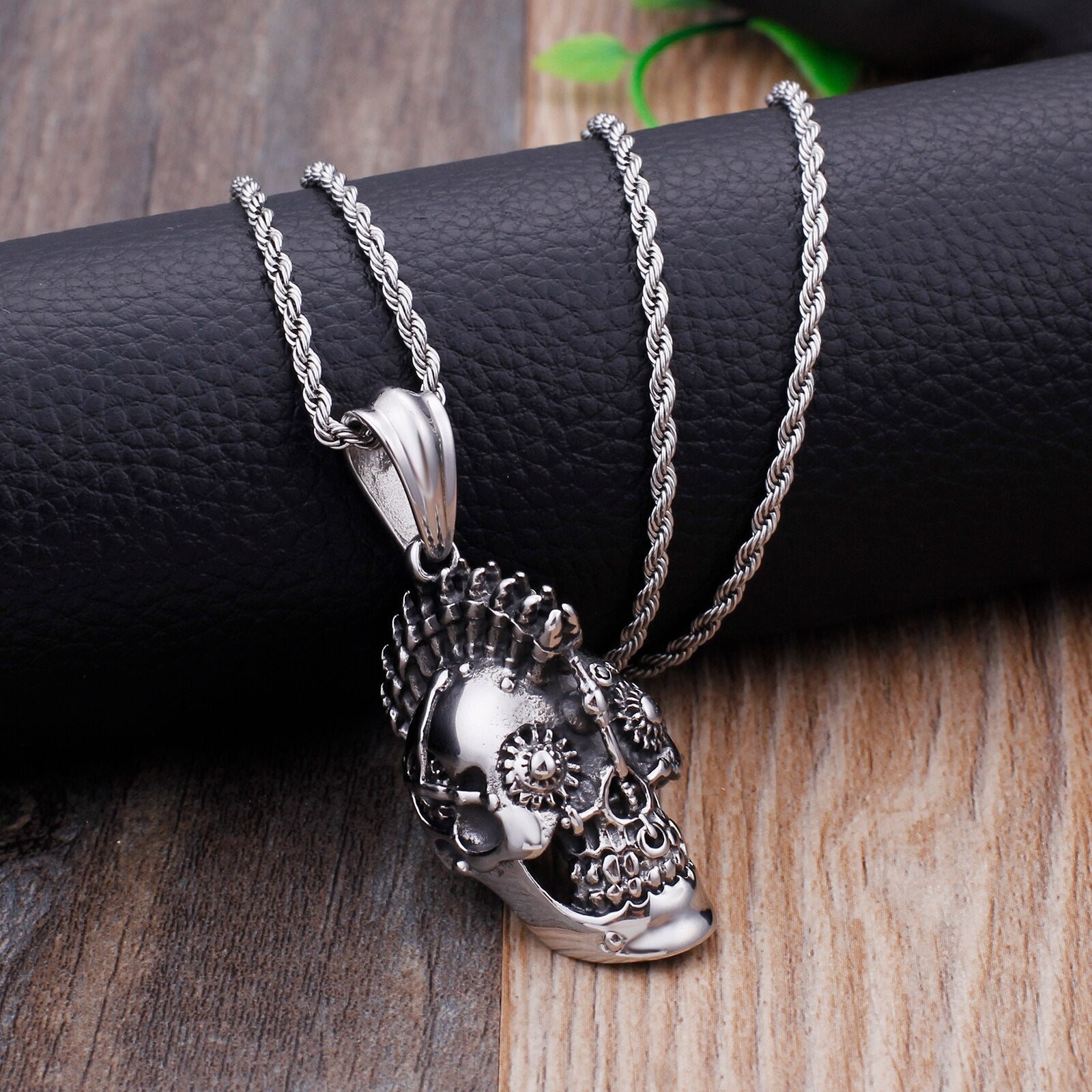 Edelstahl Retro Gothic Skull Anhänger Halskette