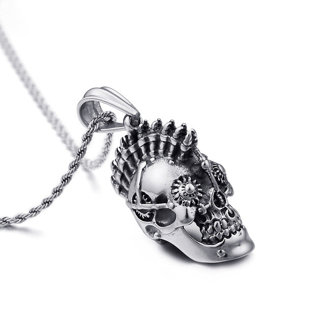 Edelstahl Retro Gothic Skull Anhänger Halskette