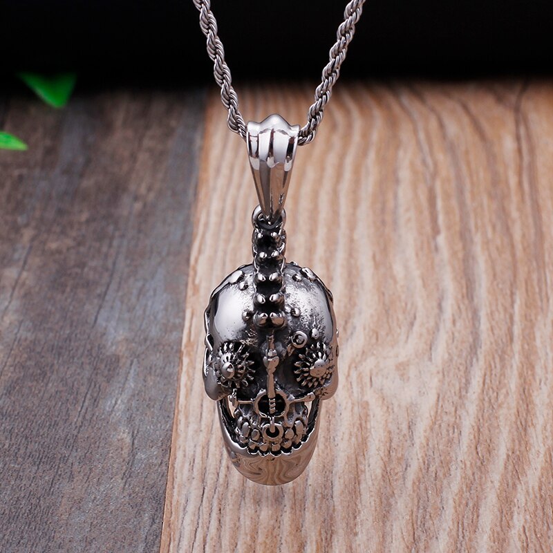 Edelstahl Retro Gothic Skull Anhänger Halskette