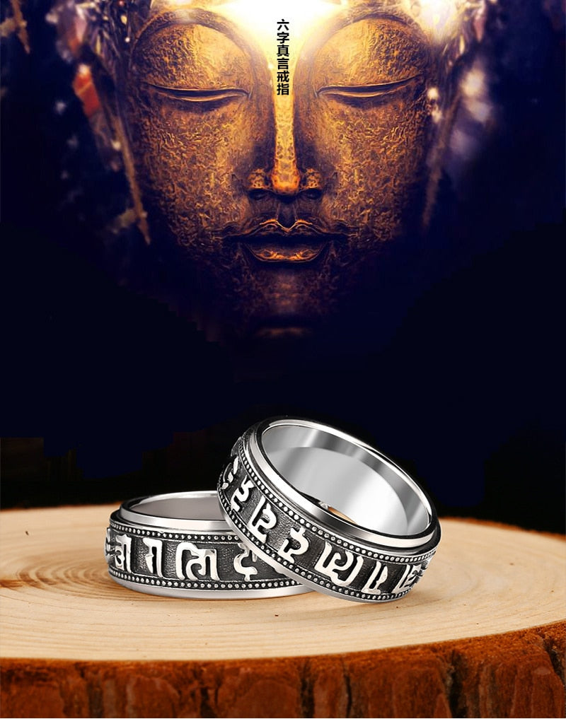 Sechs Wörter Mantra Spinner 925 Sterling Silber Vintage Ring