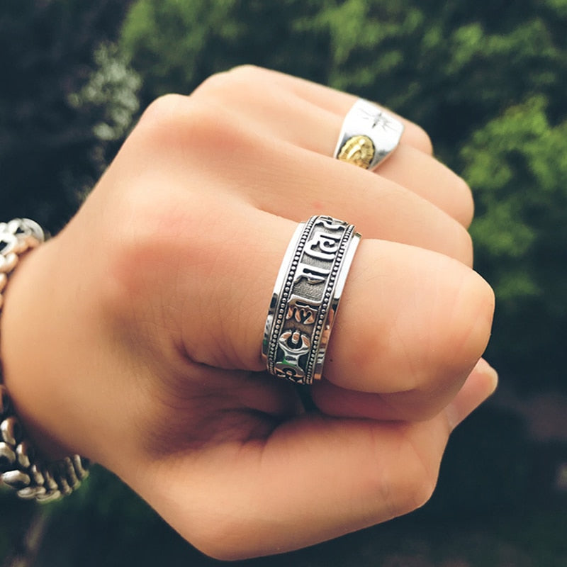 Sechs Wörter Mantra Spinner 925 Sterling Silber Vintage Ring