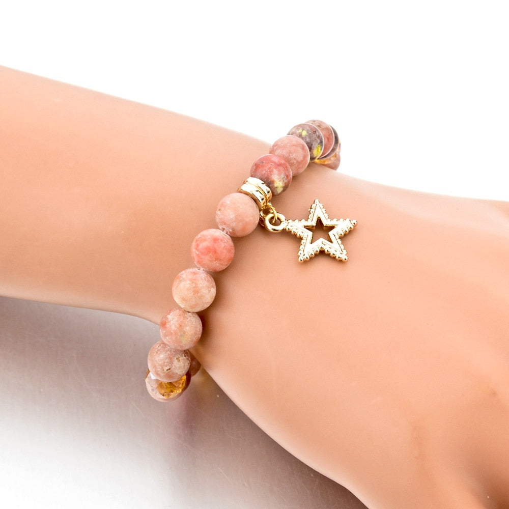 Natursteinperlen Sternperlen Charmarmband