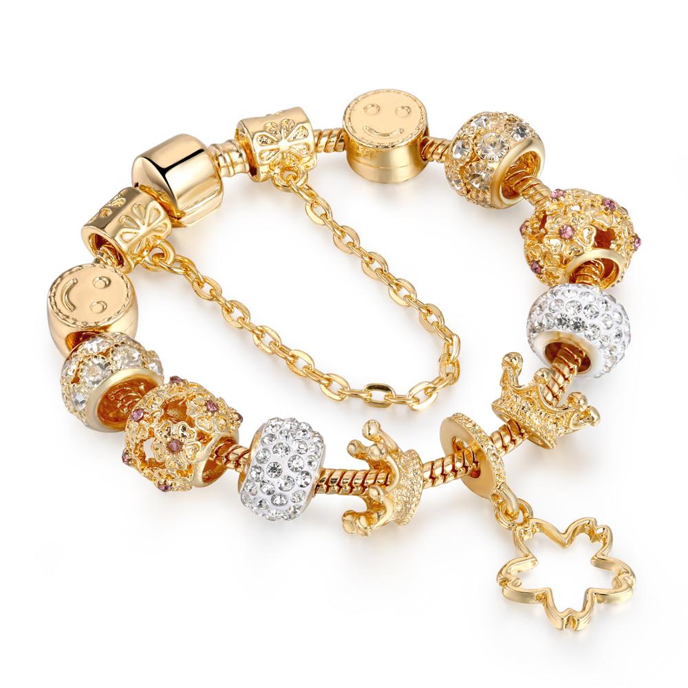 Goldener Kron Smiley Star Crystal Charme Armband