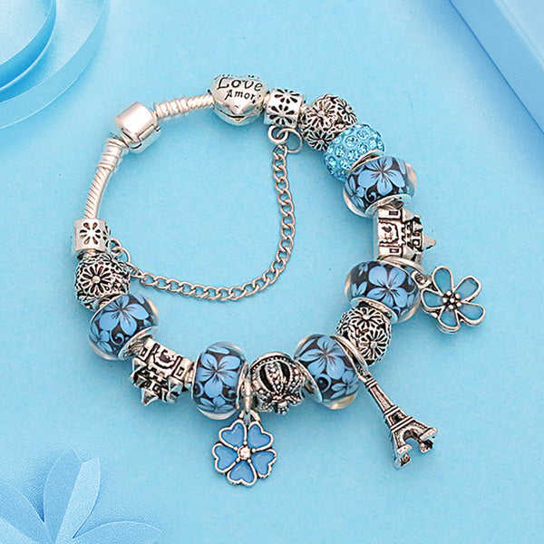Silberturm Schloss Herz Blume Kronarmarmband