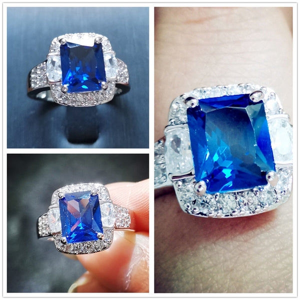 Smaragd Geschnittene Kubikzirkonia Silber  Verlobungsring