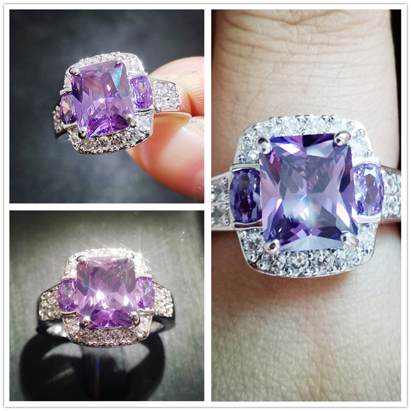 Smaragd Geschnittene Kubikzirkonia Silber  Verlobungsring