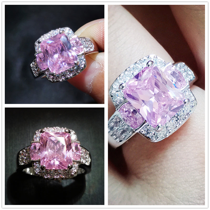 Smaragd Geschnittene Kubikzirkonia Silber  Verlobungsring