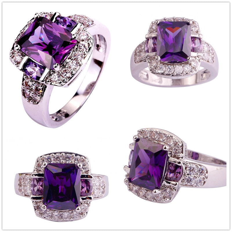 Smaragd Geschnittene Kubikzirkonia Silber  Verlobungsring