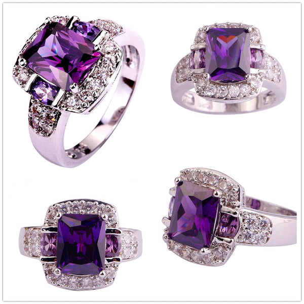 Smaragd Geschnittene Kubikzirkonia Silber  Verlobungsring