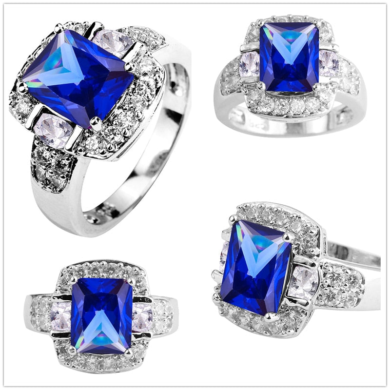 Smaragd Geschnittene Kubikzirkonia Silber  Verlobungsring