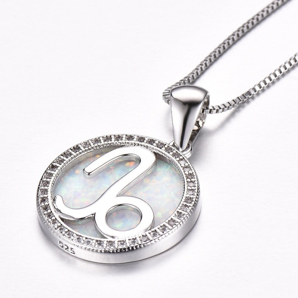 Kristallstein Sterling Silber Capricorn Anhängender Halskette Mit Weißem Blauem Oder Perliger Mitte