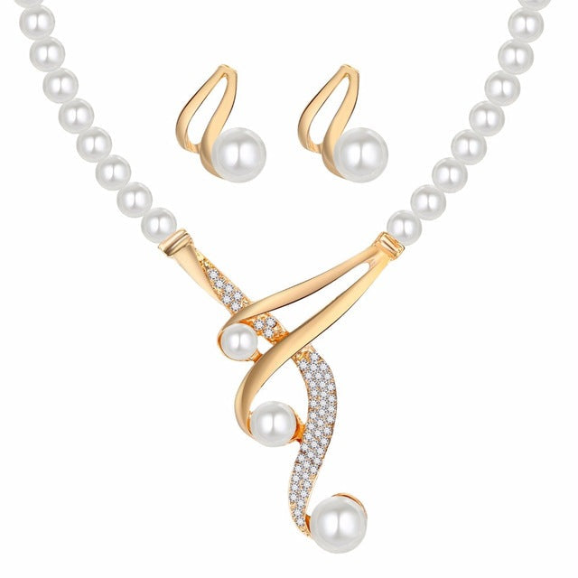 Twisted Pearl Crystal Halskette Ohrringe Schmuckset Set