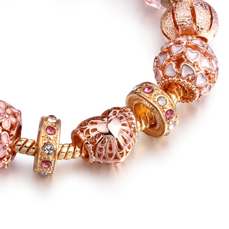 Mode Gold Herz Und Blumencharmarmband