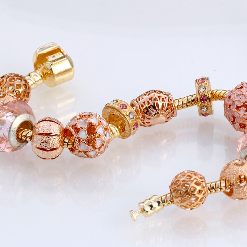 Mode Gold Herz Und Blumencharmarmband