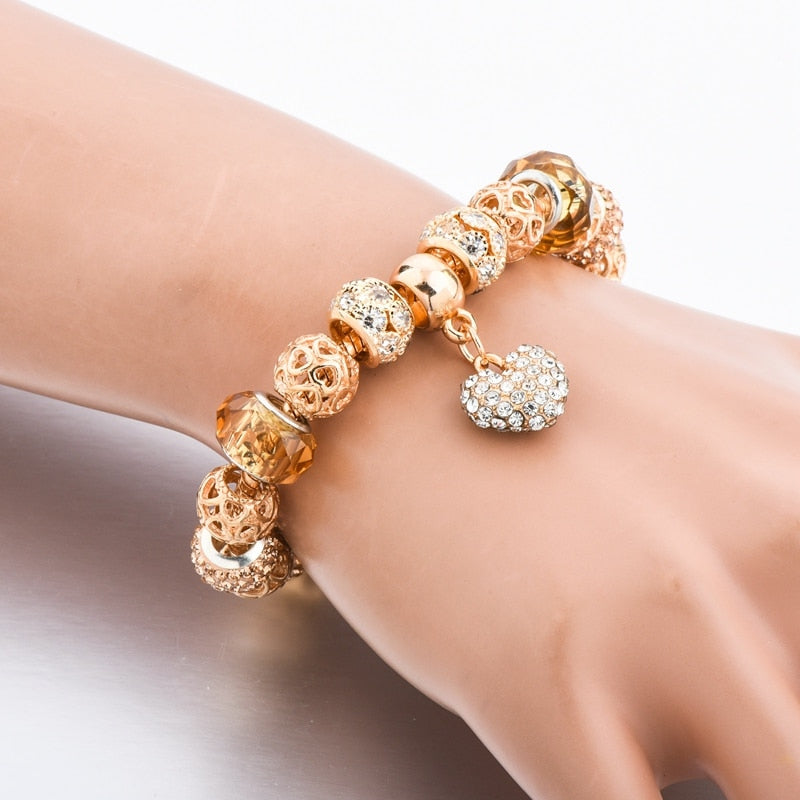 Kristallherzcharm Goldperlen Armband