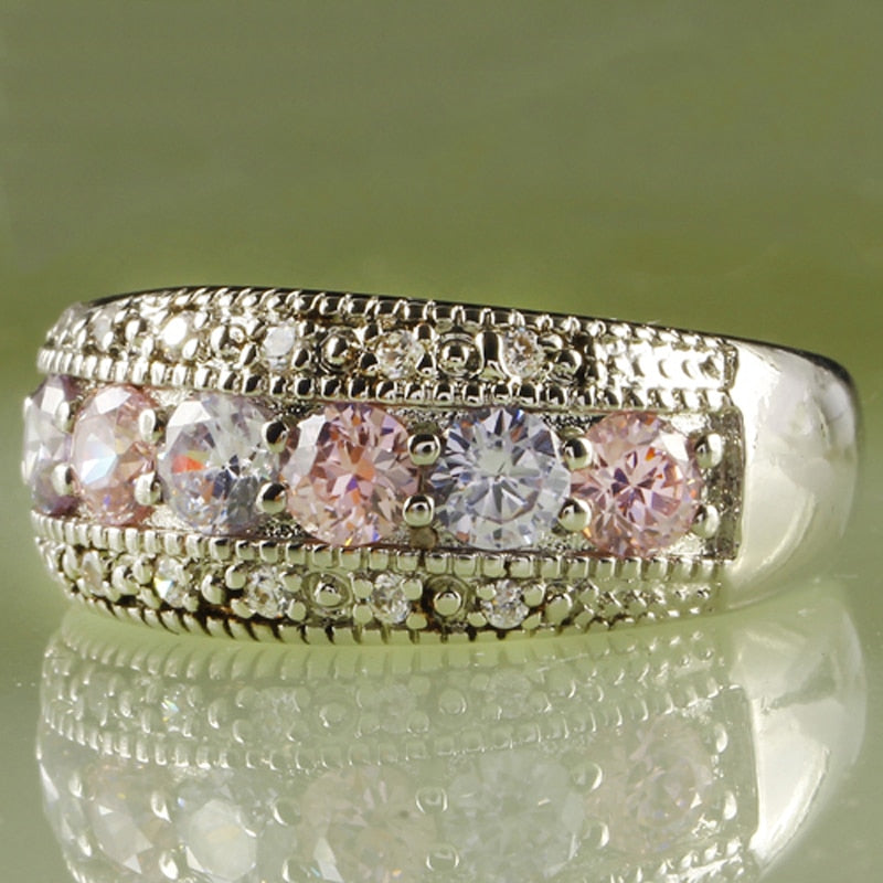 Runde Geschnittene Kubische Zirkonia  Cluster 925 Sterling Silber Engagement Ring