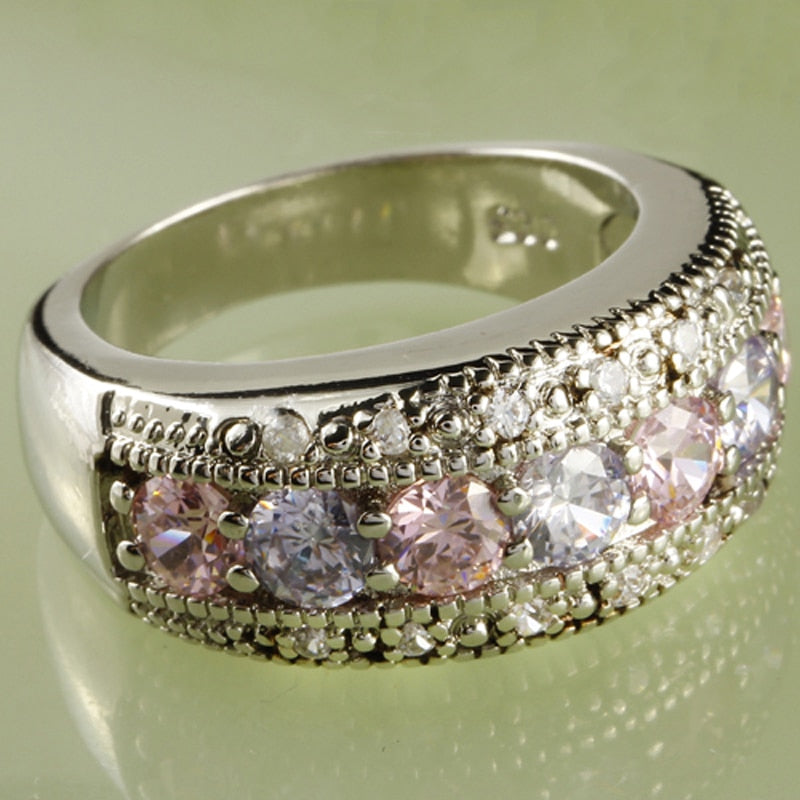 Runde Geschnittene Kubische Zirkonia  Cluster 925 Sterling Silber Engagement Ring