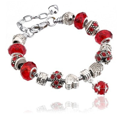 Kristall Silber Herzkronblume  Charmarmband